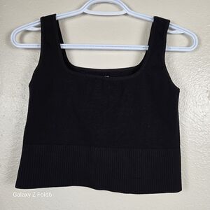 H&M Sport‎ Black Ribbed Hem Crop Tank Top Stretch Nylon Blend Women’s L